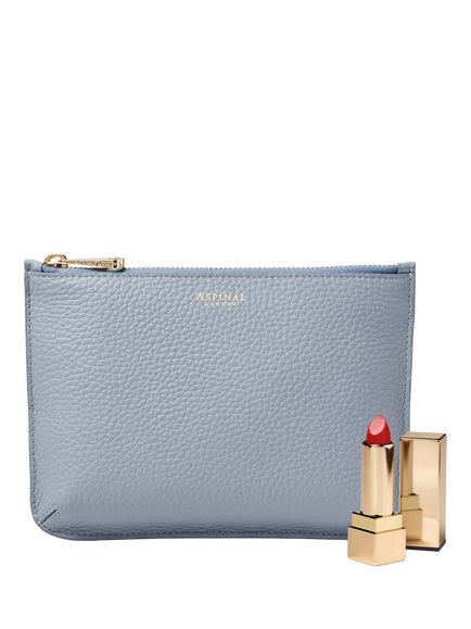 Aspinal of London Medium Ella Pebble Grain Leather Pouch - view 2, Skyblue