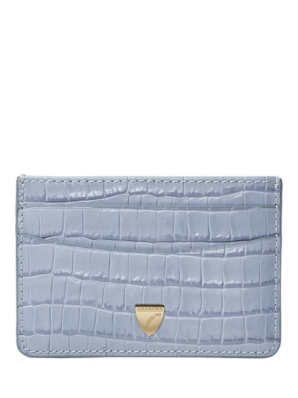 Aspinal of London Croc Leather Slim Credit Card Case, Skyblue
