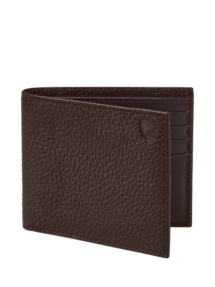 Aspinal of London Pebbled Leather 8 Card Billfold Wallet, Chocolate - view 2, Chocolate