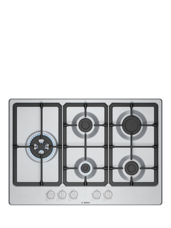 Bosch Series 4 PGM7B5K90 75cm Gas Hob, Stainless Steel, Stainless Steel