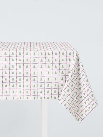 John Lewis Christmas Tree Motif Cotton Tablecloth, White/Green/Red, White/Green/Red