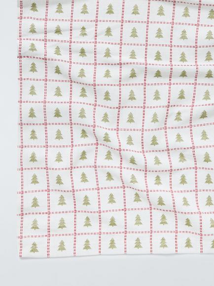 John Lewis Christmas Tree Motif Cotton Tablecloth, White/Green/Red - view 2, White/Green/Red