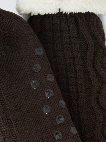 John Lewis Cable Knit Lounge Socks, Chocolate - view 2, Chocolate