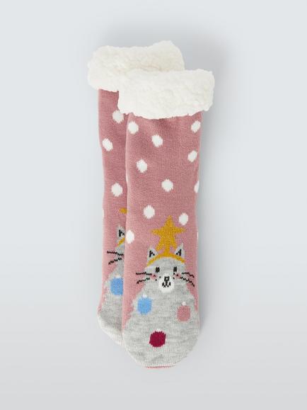 John Lewis Cat Lounge Socks, Pink, Pink