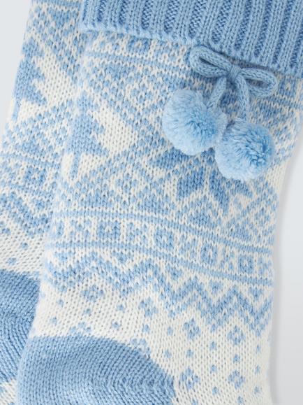 John Lewis Fairisle Pom Pom Lounge Socks, Light Blue - view 2, Light Blue