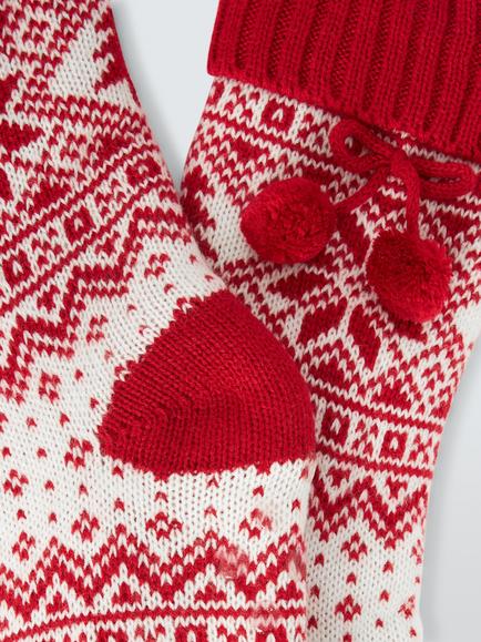 John Lewis Fairisle Pom Pom Lounge Socks, Red - view 2, Red