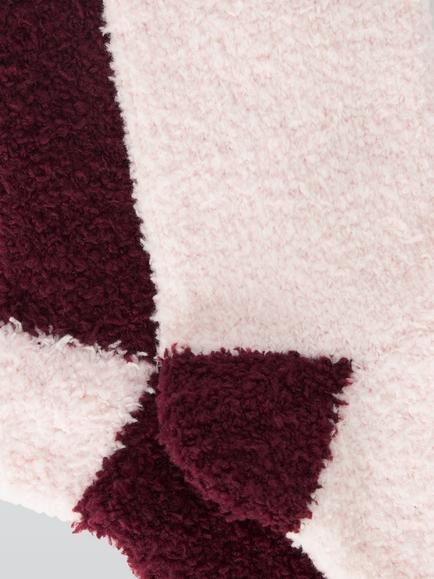 John Lewis Fluffy Contrast Heel & Toe Lounge Socks - view 2, Pink And Fig