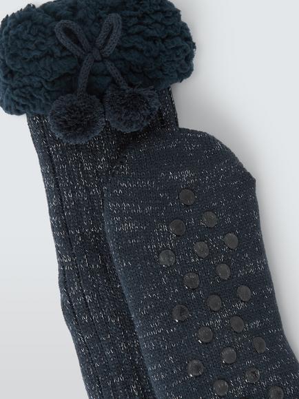 John Lewis Lurex Pom Pom Lounge Socks, Navy - view 2, Navy