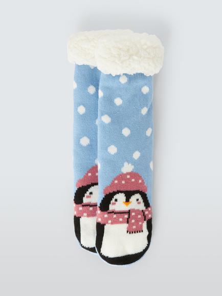 John Lewis Penguin Lounge Socks, Light Blue, Light Blue