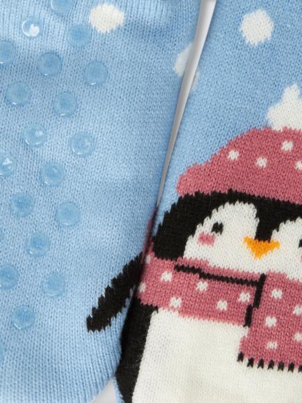John Lewis Penguin Lounge Socks, Light Blue - view 2, Light Blue