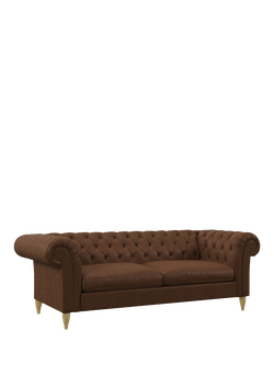 John Lewis OUTLET Cromwell Grand 4 Seater Leather Sofa Bed, Light Leg, Like New, Vintage Toffee, Vintage Toffee