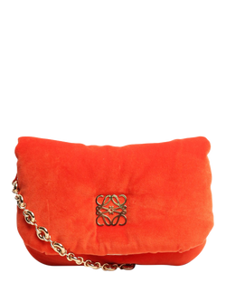 Pre-loved LOEWE Puffer Goya Velvet Shoulder Bag, Orange, Orange