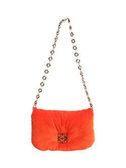Pre-loved LOEWE Puffer Goya Velvet Shoulder Bag, Orange - view 2, Orange