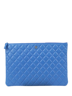 Pre-loved CHANEL 2016 Lambskin Quilted Pouch, Blue, Blue