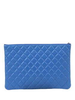 Pre-loved CHANEL 2016 Lambskin Quilted Pouch, Blue - view 2, Blue
