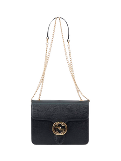 Pre-loved GUCCI Interlocking G Leather Shoulder Bag, Black, Black