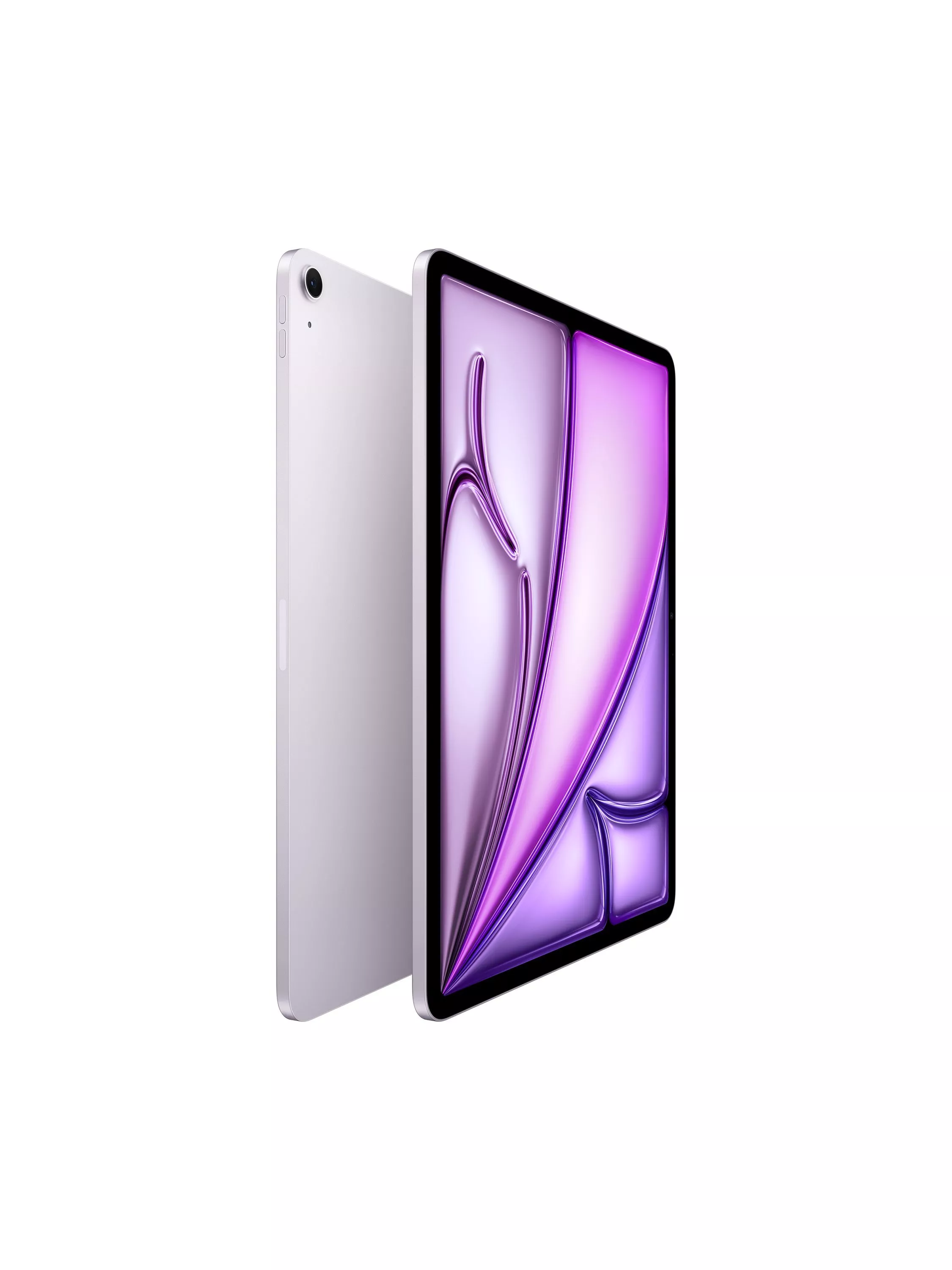A sleek iPad tablet with a vibrant purple display, showcasing modern design and slim profile, set against a white background.