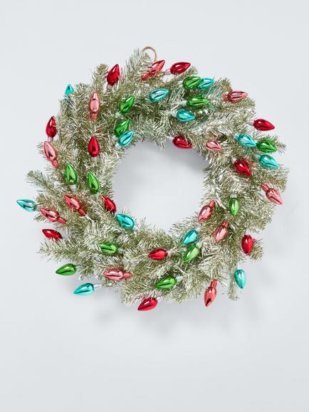 John Lewis Light Bulbs Tinsel Wreath, Dia.50cm, Red