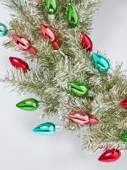 John Lewis Light Bulbs Tinsel Wreath, Dia.50cm - view 2, Red