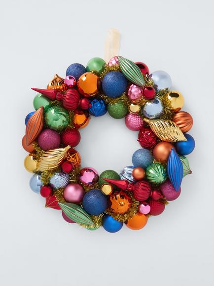 John Lewis Tinsel and Bauble Wreath, Multi, Dia.57cm, Natural