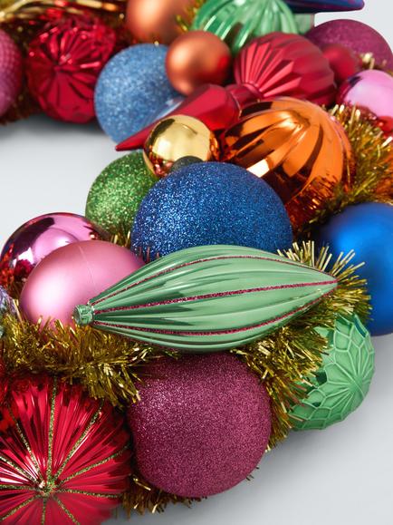 John Lewis Tinsel and Bauble Wreath, Multi, Dia.57cm - view 2, Natural