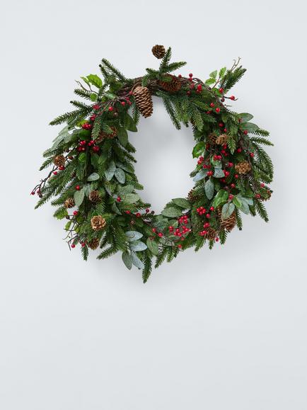 John Lewis Berries and Pine Cones Wreath, Dia.60cm, Green