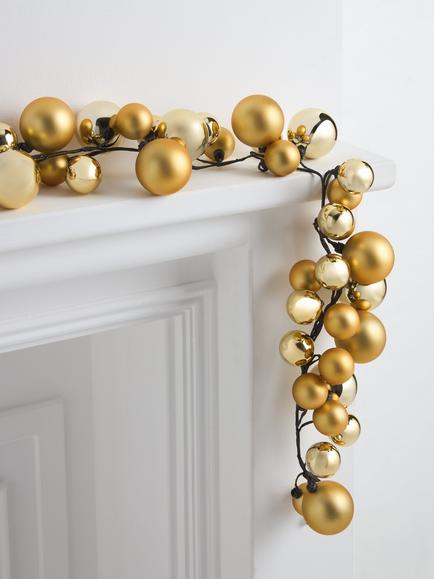 John Lewis Bauble Garland, Gold, L180cm - view 2, Red