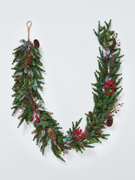 John Lewis Berries and Pine Cones Garland, L180cm, Green