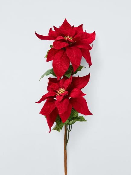 John Lewis Double Poinsettia Stem, Red - view 2, Red
