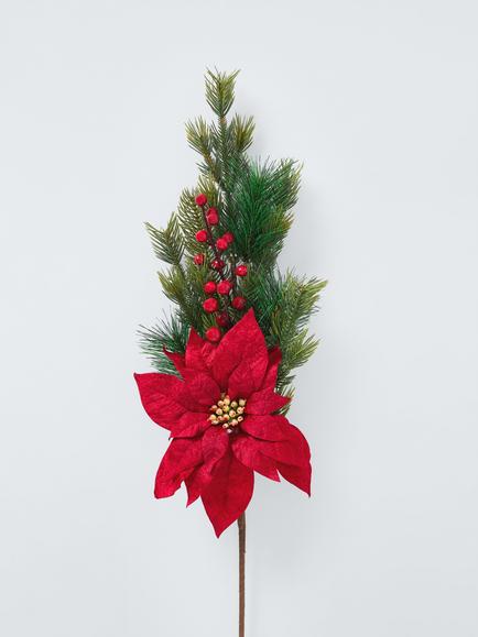 John Lewis Poinsettia Spray Pick, Red - view 2, Green