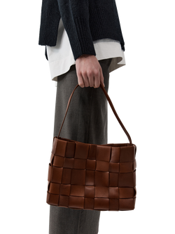 St. Agni Woven Mini Leather Tote Bag, Chestnut - view 2, Chestnut