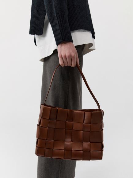 St. Agni Woven Mini Leather Tote Bag, Chestnut - view 2, Chestnut