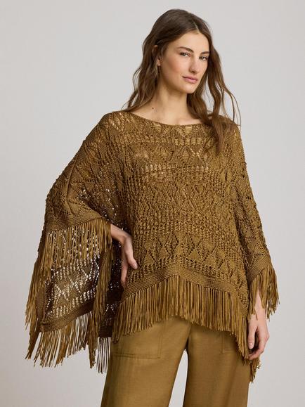 Lauren Ralph Lauren Pointelle Knit Oversized Poncho, Tobacco Bronze, Tobacco Bronze