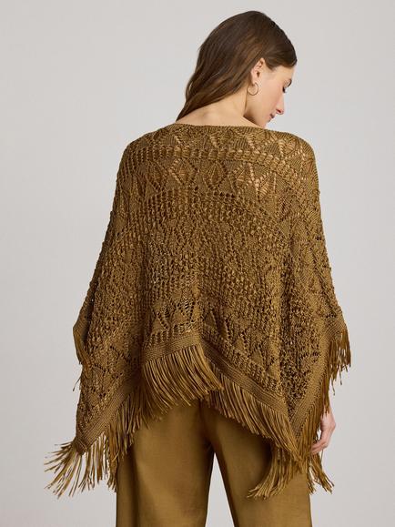 Lauren Ralph Lauren Pointelle Knit Oversized Poncho, Tobacco Bronze - view 2, Tobacco Bronze