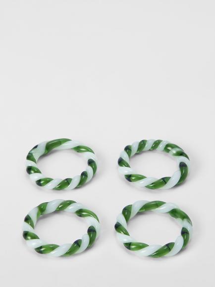 John Lewis Twisted Glass Napkin Rings, Set of 4, Green, Green