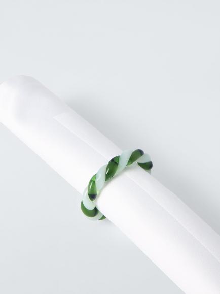 John Lewis Twisted Glass Napkin Rings, Set of 4, Green - view 2, Green