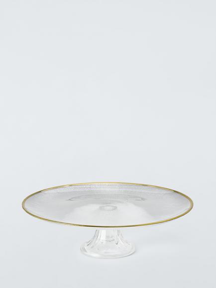 John Lewis Gold Rim Glass Cake Stand, 33cm, Clear, Gold Rim