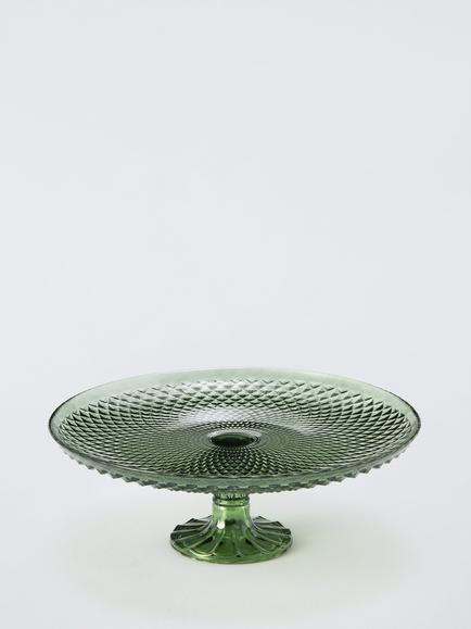 John Lewis Textured Glass Cake Stand, 31cm, Green, Green