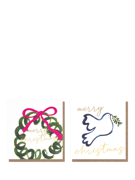 Caroline Gardner Wreath and Dove Christmas Cards, Pack of 8, Multi