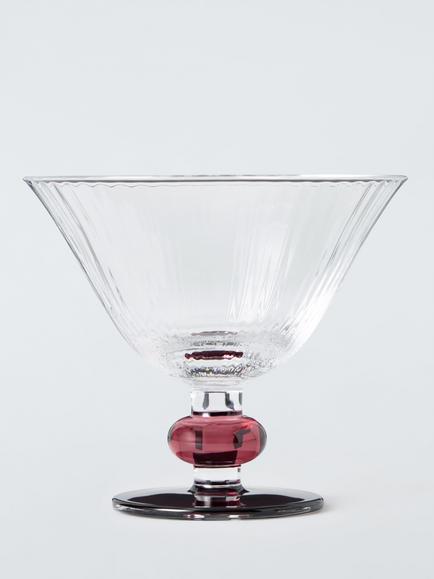 John Lewis Beaded Stem Ribbed Glass Sundae Dish, 12.6cm, Berry Red, Berry Red