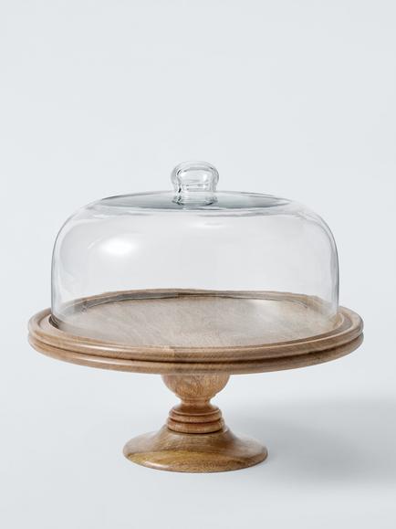 John Lewis Heritage Cake Stand & Glass Dome, 33cm, FSC (Mango Wood), Natural, Natural Natural