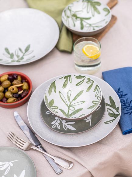PurerHome x Eden Project Olives Stoneware Cereal Bowl, 16cm, Green - view 2, Green