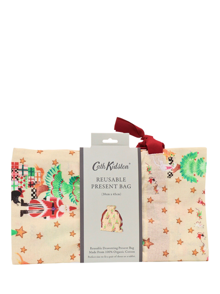 Cath Kidston Reusable Christmas Print Drawstring Gift Bag, Multi, Multi
