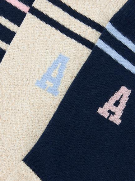 John Lewis Organic Cotton Rich Alphabet 'A' Socks, Pack of 3, Navy - view 2, Navy