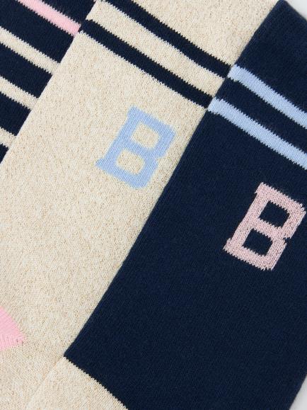 John Lewis Organic Cotton Rich Alphabet 'B' Socks, Pack of 3, Navy - view 2, Navy