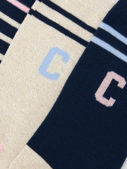 John Lewis Organic Cotton Rich Alphabet 'C' Socks, Pack of 3, Navy - view 2, Navy