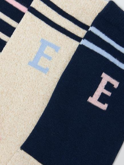 John Lewis Organic Cotton Rich Alphabet 'E' Socks, Pack of 3, Navy - view 2, Navy