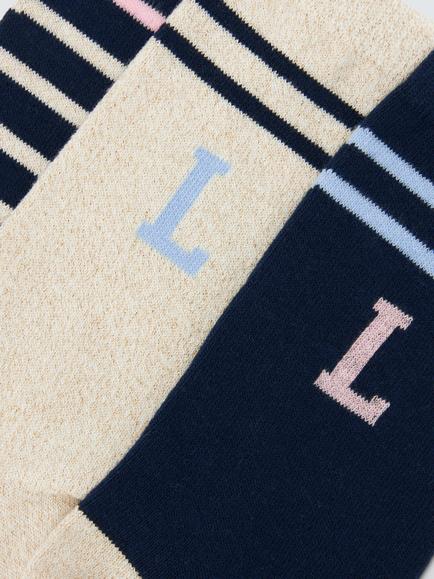 John Lewis Organic Cotton Rich Alphabet 'L' Socks, Pack of 3, Navy - view 2, Navy