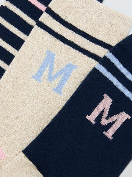 John Lewis Organic Cotton Rich Alphabet 'M' Socks, Pack of 3, Navy - view 2, Navy