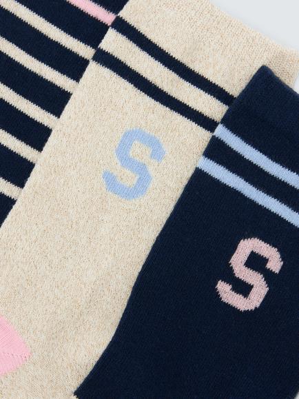 John Lewis Organic Cotton Rich Alphabet 'S' Socks, Pack of 3, Navy - view 2, Navy